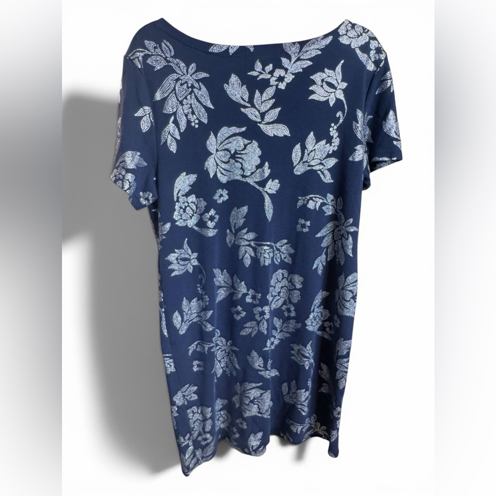 Karen Scott Navy Shift Dress with Silver Sparkle Print Size XLP - Picture 4 of 5